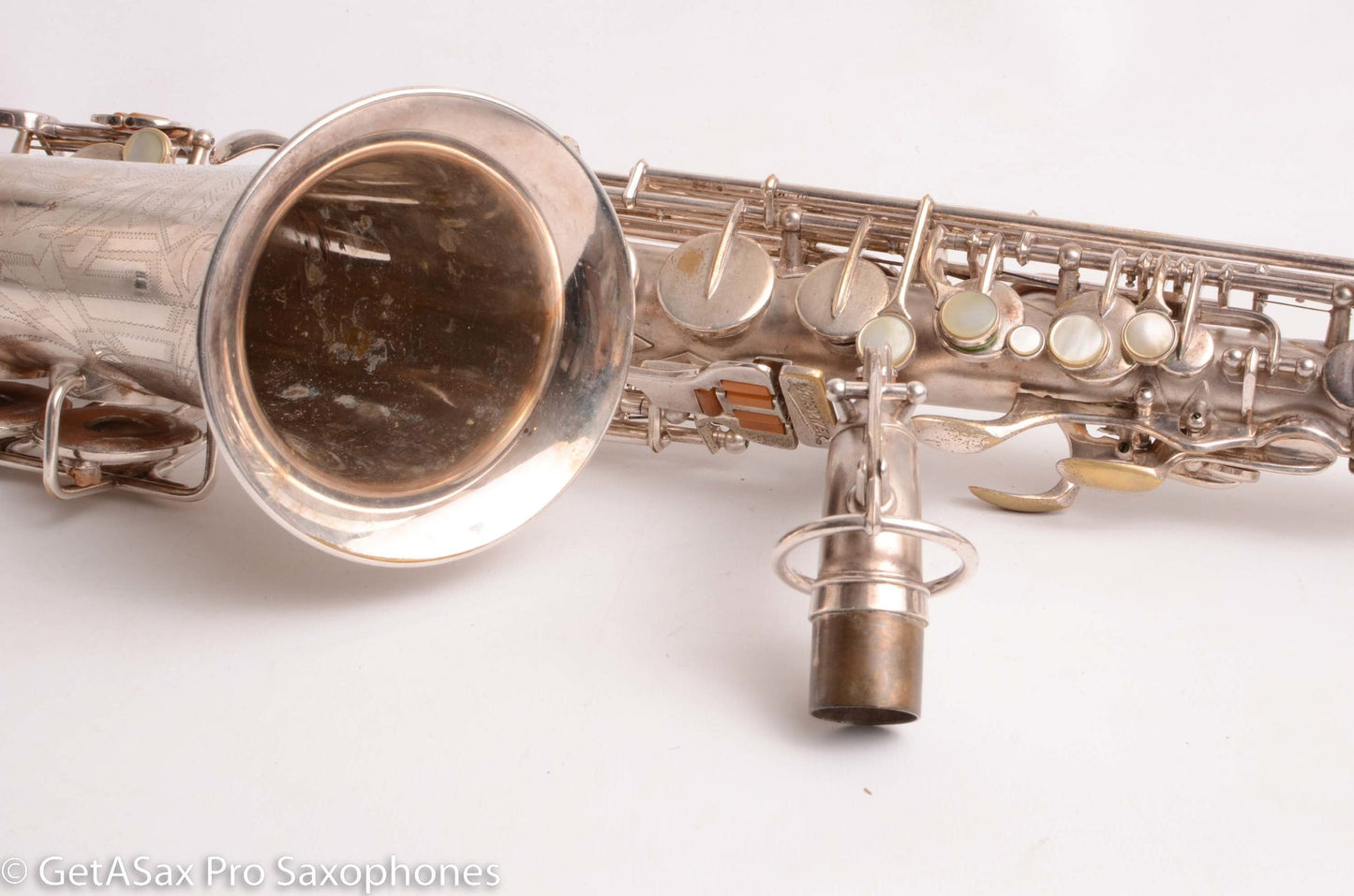 Buescher Aristocrat Series 1 Alto Original Silver 280237 01 Neck Old Pads