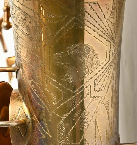 Buescher New Aristocrat Original GOLD Plate DOG Portrait Rascher Serial Amazing Player! 267734