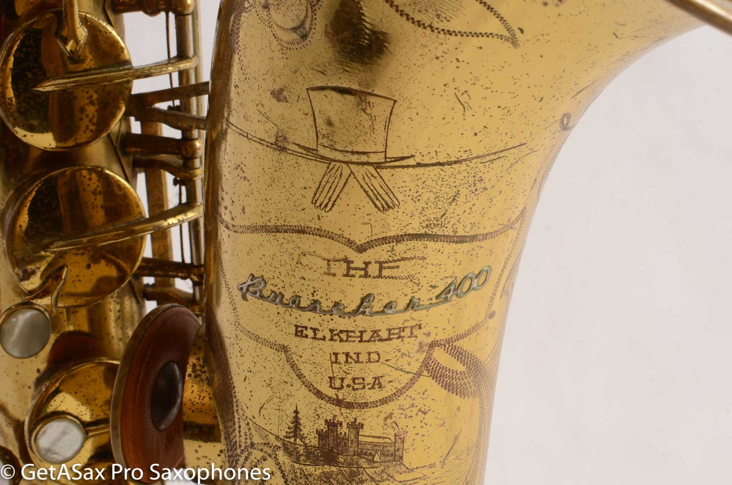 Buescher Top Hat and Cane Tenor Saxophone Relacquered, Pickup Plugged Old Pads Great Deal