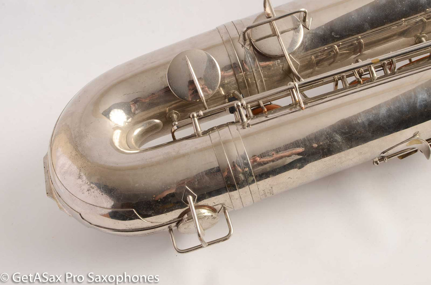 Conn NWII/14M BASS Sax desirable ‘plumber neck’ SUPER CLEAN original nickel plate AMAZING 154026 High Eb