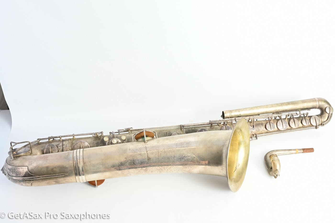 Conn 14M Bass Saxophone Super Clean Original Silver Plate ‘Plumber Neck’ Amazing! 222160