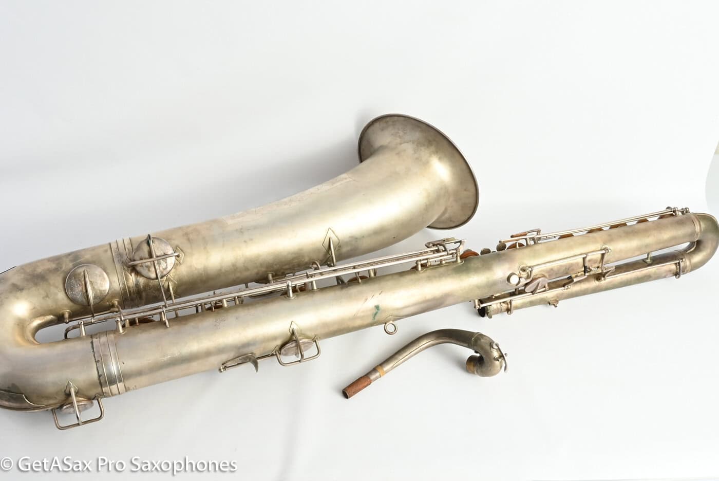 Conn 14M Bass Saxophone Super Clean Original Silver Plate ‘Plumber Neck’ Amazing! 222160