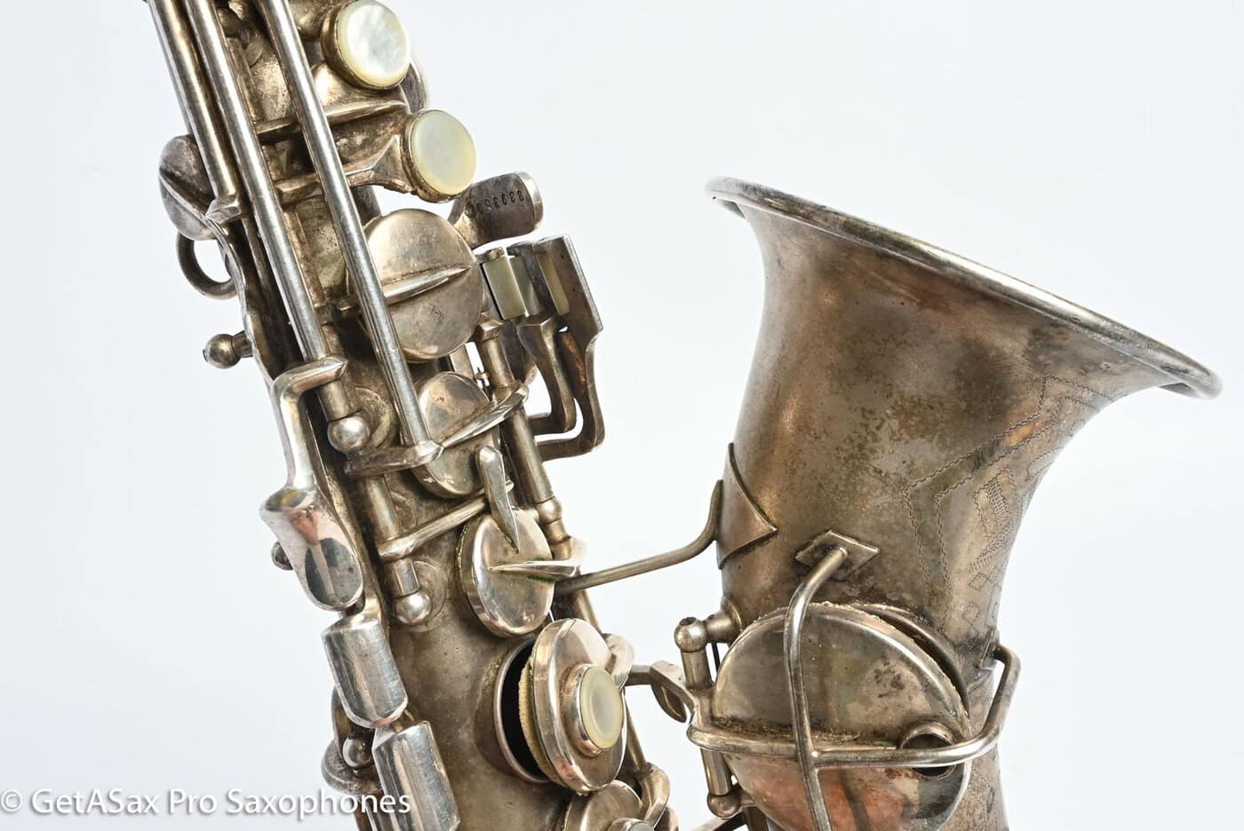 Conn 4M Curved Soprano Original Silver Plate Orig Pads Art Deco Engraved Rare! 239359