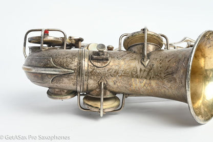 Conn 4M Curved Soprano Original Silver Plate Orig Pads Art Deco Engraved Rare! 239359