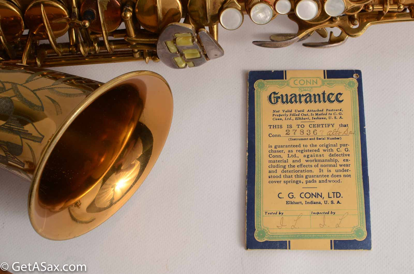 Conn 26M Alto Connqueror from 1937 Near Mint 30M-style Neck Warranty Card!