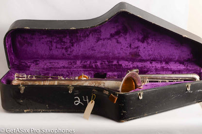 Conn (Holton) Bass Saxophone Good Playing Condition Original Silver Plate CLEAN P22298