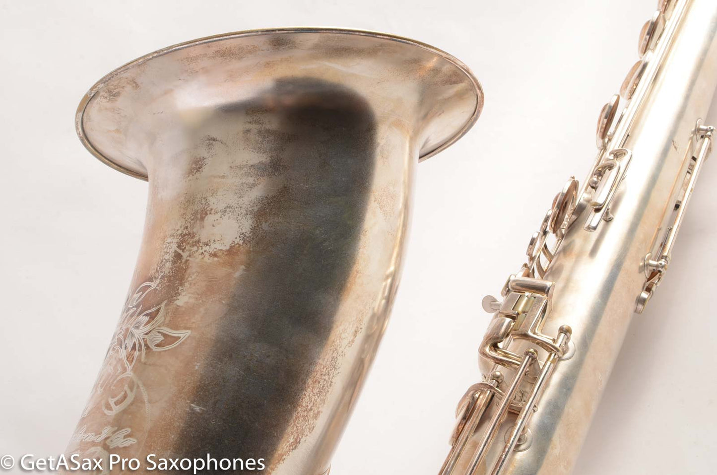 Conn (Holton) Bass Saxophone Good Playing Condition Original Silver Plate CLEAN P22298