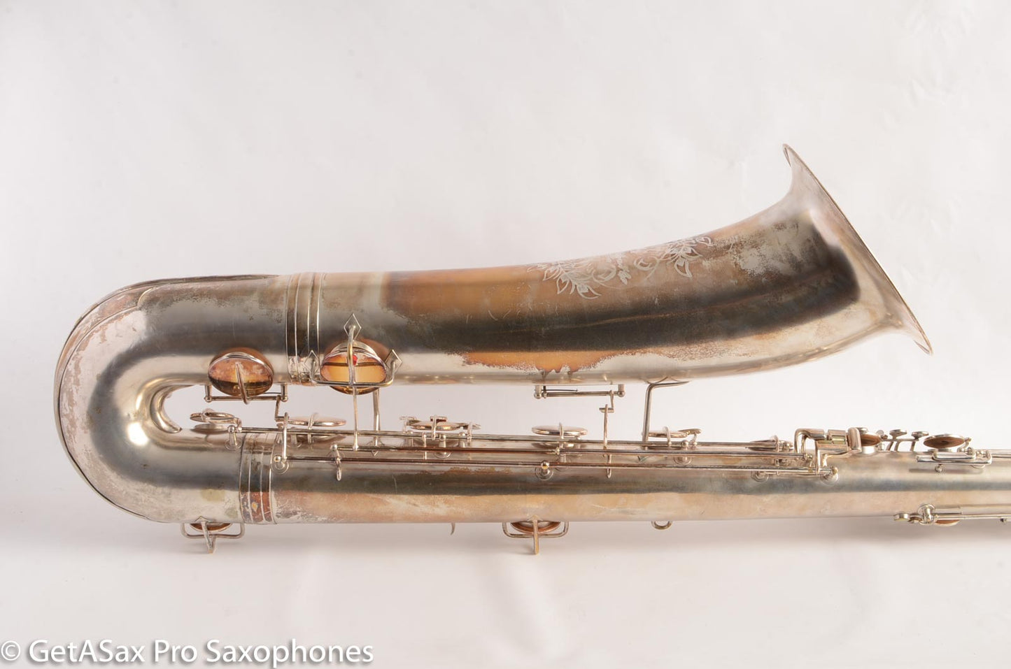 Conn (Holton) Bass Saxophone Good Playing Condition Original Silver Plate CLEAN P22298