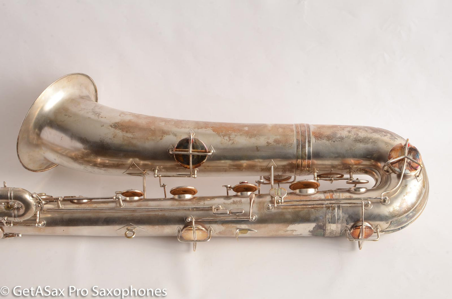 Conn (Holton) Bass Saxophone Good Playing Condition Original Silver Plate CLEAN P22298