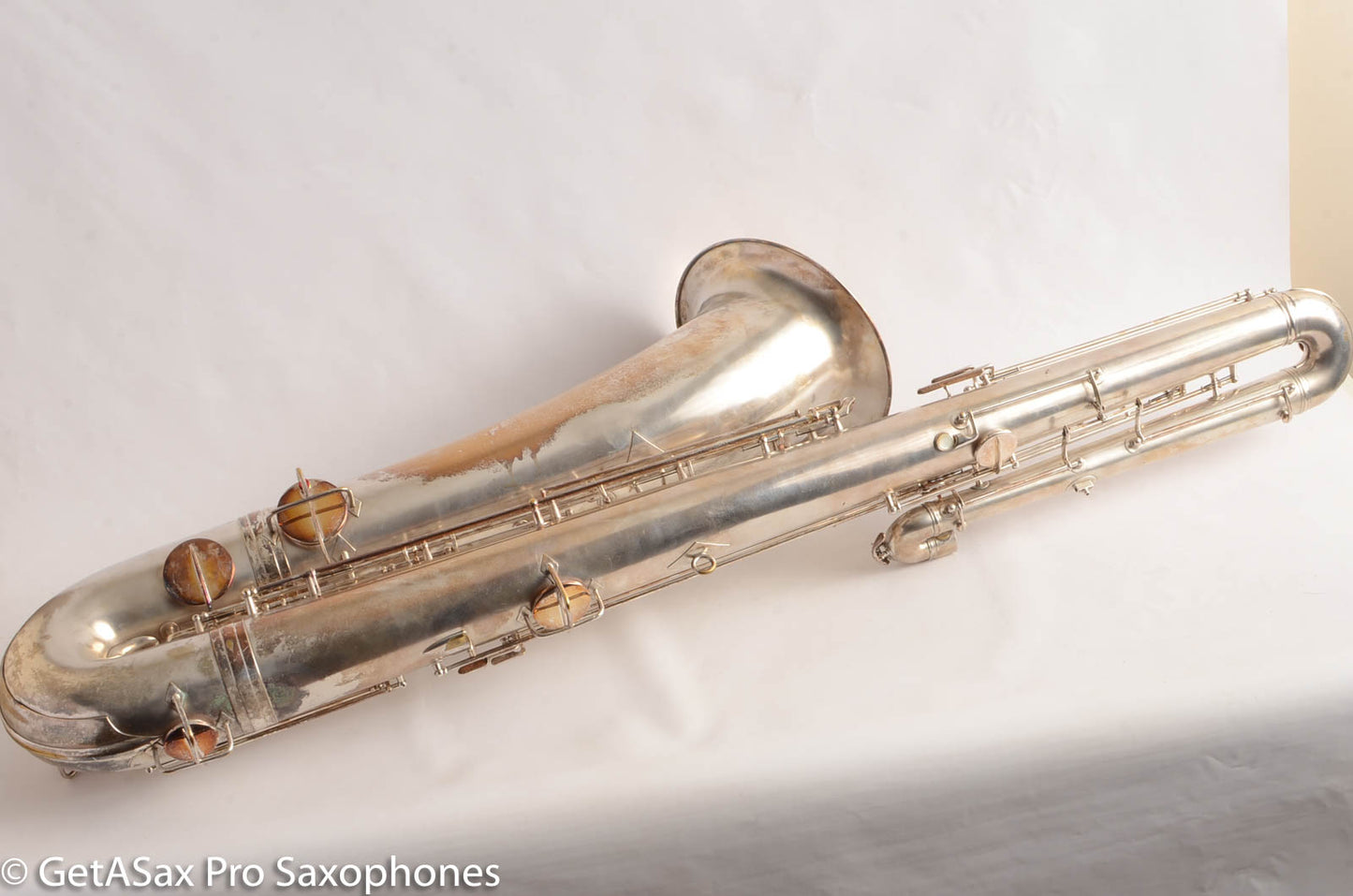 Conn (Holton) Bass Saxophone Good Playing Condition Original Silver Plate CLEAN P22298