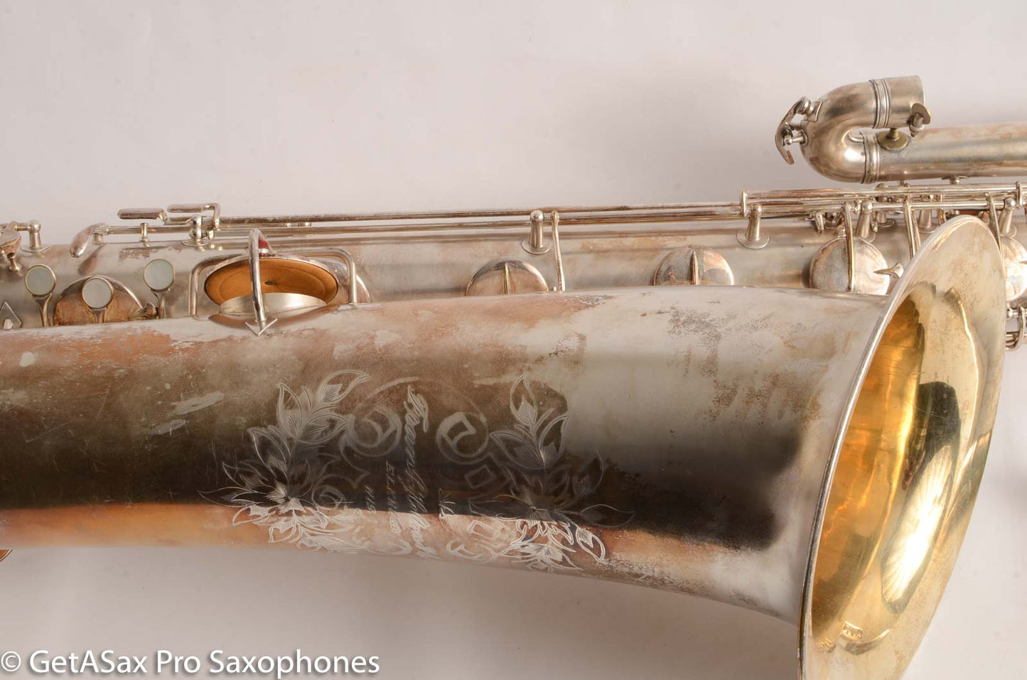 Conn (Holton) Bass Saxophone Good Playing Condition Original Silver Plate CLEAN P22298